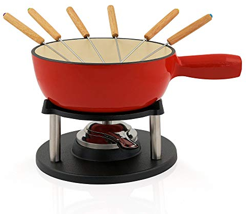 BBQ-TORO Juego de Fondue de Hierro Fundido | 6 Personas | 2 litros | Set de Fondue 9 Piezas con Quemador y Tenedores | Set para Fondue de Queso, Carne, Chocolate