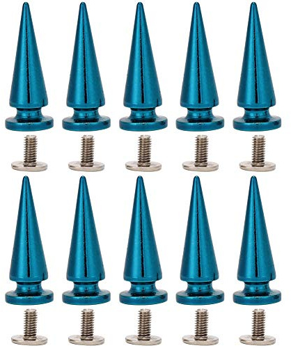 Rivetti Cono Punte Spike Blu 10 Pezzi 10x26mm, Vite Forma Albero Acciaio Zincato per DIY Scarpe Pelle Giacca Borse, Fissaggio a Vite Senza Colla 5 Secondi per Personalizzazione Abbigliamento Punk Rock