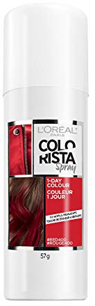 L'Oreal Paris Colorista Hair Makeup Temporary, Semi Permanent 1-Day Hair Colour Spray for Hints and Highlights, Ammonia and Peroxide Free, Red, 2 oz