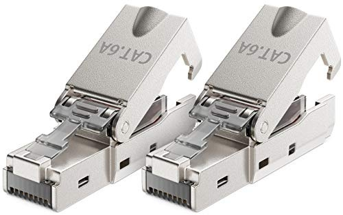 deleyCON CAT 6a Netzwerkstecker RJ45 LSA, geschirmt, 10 Gbit/s, 2 Stück | Mit LSA Anschluss für starre Verlegekabel, LAN Kabel, Netzwerkkabel, CAT6a Stecker und Metallgehäuse
