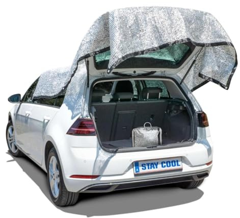 WALSER Schattennetz Auto 4x6 m, Alu Sonnenschutz Auto (bis zu 20° C kühler) für Hund mit UV-Schutz & Ösen - Hitzeschutz PKW Sonnenschutznetz Camping, Sonnensegel Garten reflektierend, faltbar + Tasche