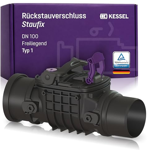 KESSEL Staufix DN 100 Rückstauverschluss Typ 1, freiliegend, Artikel 720100 | Mechanische Rückstausicherung für fäkalienfreies Abwasser, 1 Klappe, handverriegelbarer Notverschluss, modular, EN 13564