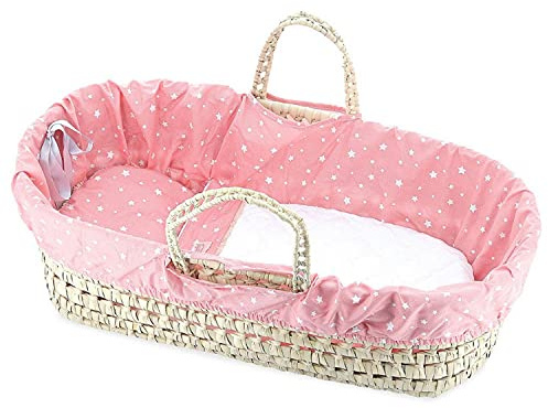 Petitcollin Vilac Moseskörbchen mit Füllung Koralle Sterne, Spielzeug aus weichem Stoff, Komfort und Eleganz, für Puppen, bis 50 cm für Kinder – ab 3 Jahren