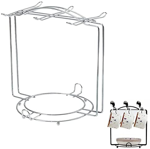 Biluer Kaffee Tassenhalter Edelstahl Tassenständer für 6 Kaffeetassen Untertassen Löffelsets Teeservice Displayständer (Silber)