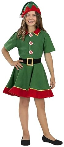 Funidelia Weihnachtselfin Kostüm für Mädchen, enthält Kleid, Gürtel und Mütze, Weihnachten - Outfit für Kinder für Partys, Karneval und Halloween - Größe 3-4 Jahre