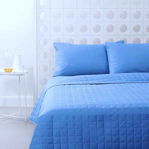 Bassetti Gesteppte Tagesdecke für Doppelbett aus reiner Baumwolle, 260 x 260 cm, Farbe Hellblau