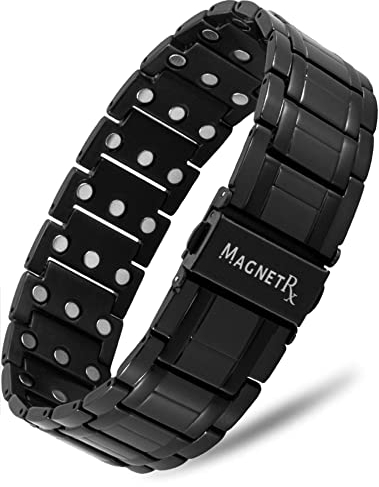 MagnetRX® Titan Magnet Armband Herren mit dreifacher Stärke – Titan Wrist Magnetisches Armband – Verstellbares Magnetarmband Herren - Magnet Armreif Herren mit hochwertigem Faltverschluss (Schwarz)