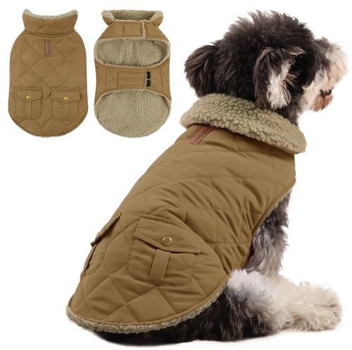 Queenmore Cappotto Cane Caldo Cappottino Cane Taglia Piccola Cappotto Impermeabile Per Cani Giubbotto Invernale Pile Cane Vestiti Per Cani Bassotto Bulldog Francese Chihuahua, Marrone, XS