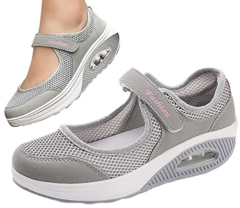 Sandales pour femme - Talon compensé - Légères - marche - sport en maille - course - Respirantes - Espadrilles d'été, gris, 40 EU