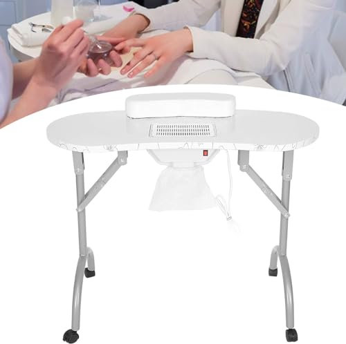 BYERZ Mesa de manicura con colector de polvo integrado, estación de trabajo plegable para arte de uñas, color blanco, mesa de manicura portátil para manicura y tatuaje