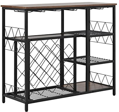 MOOWI Vinoteca Mesa Industrial for botellero con Soporte for Copas y Almacenamiento de Vino, Mesa Consola con botellero, Mueble Bar for Vino for Cocina casera para almacenar Vino