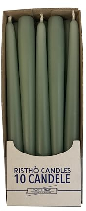 10 Candele coniche Cereria Di Giorgio Ø 2,2 cm h. 25 cm - Candele decorative per la casa – Colore Vintage Green – Durata 7 ore – Inodore – Cera vegana naturale – Senza olio di palma – Made in Italy