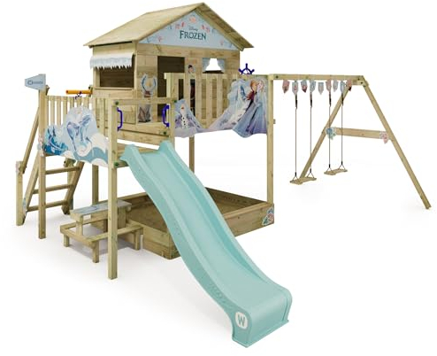 Disney's Die Eiskönigin Quest Spielturm von Wickey - Klettergerüst, Kletterturm, Gartenspielgerät für Kinder - Outdoor Garten Spielplatz aus Holz mit Sandkasten