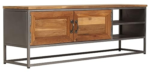 LAPOOH TV-Schrank Recyceltes Teak und Stahl 120 x 30 x 40 cm, TV Lowboard, Fernsehschrank, Fernsehtisch, Fernseher Schrank, TV Sideboard, TV Board, TV Cabinet, TV Bank, TV Kommode