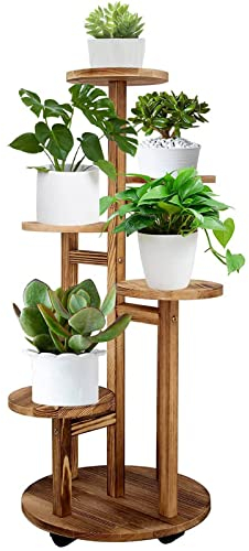 Generisch pflanzenständer5-stöckiger hoher Pflanzenständer aus Holz, Pflanzenregal, Eckregal, Pflanzgefäß, Topfhalter für Wohnzimmer, Balkon, Garten