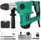 Hoteche SDS-Plus 1500W Bohrhammer mit LED-Licht, Drehzahlregelung und Kupfermotor - Ideal für Beton, Eisen und Holzbohren - VDE-Stecker - Umfangreiches Zubehör inklusive – Grün