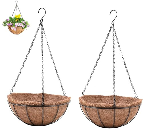 EIKADA Hanging Planters,Hanging Coir Basket with Metal Chain,Hanging Flower Pot for Garden(2ps,10 inch) (2)