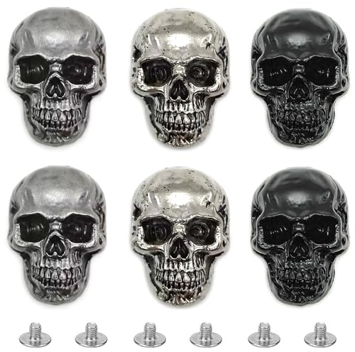 Niuhong 6 Pcs Totenkopf Conchos Basteln 3D Geldbörse Kleidung Schuhe | Schädel Schraubverschluss Leder Nieten Dekorieren Punk Cool Schraube DIY Handwerk Reparaturen Handtasche Dekor