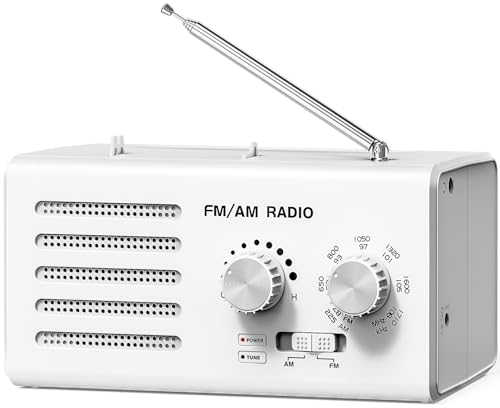 Tendak Radio Portatile FM/AM, Transistor Radio Manopola di Regolazione Extra Large, 5W Grande Altoparlante, Supporta la dell'alimentatore USB/Operatore Batteria -‌ Bianco