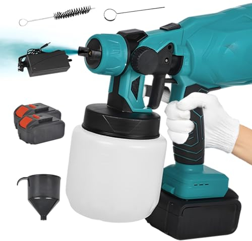 Swsdee Akku-Farbsprühsystem, 48V Wandfarbe Farbsprühgerät, 3 Sprühmuster, 1000ml Farbbehälter, Elektrische Farbspritzpistole, für Wände, Möbel, Zäune (2x12000mAh Akku und Ladegerät)