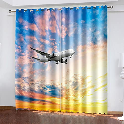 SJSXWQN Curtains Plane Eyelet Blackout Blind Thermal Insulated Curtains for Bedroom, Noise Reduce Curtains for Living Room, Kitchen, Nursery, Office - (2 Panels, W66 x L72)