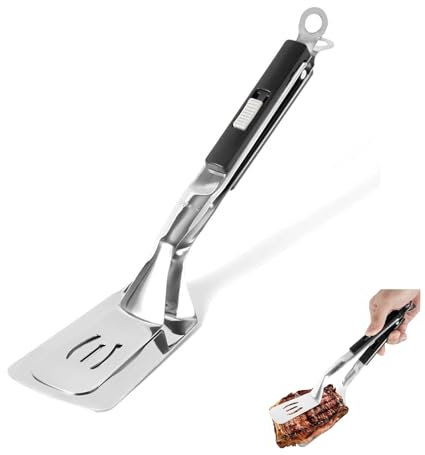 YuanYouTong 2 in 1 Grip and Flip Spatula Tongs, Double Sided Steak Clamps, Heat Resistant Kitchen Slotted Flipper Tongs for Cooking, Egg, Pancake, Tortilla, Burger, Grill, BBQ, Barbecue or Bacon