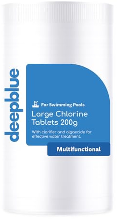 Deep Blue - Pastilles de Chlore multifonctionnelles de 200 g de 1 kg et inhibiteur d'algues stabilisé Longue durée (1 kg et Distributeur Flottant)