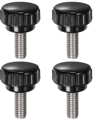 sourcing map 4pcs Knurled Clamping Knobs M8 x 20mm Metric 304 Stainless Steel Male Thread Thumb Screw on Type 25mm Plastic Round Head Threaded Hand Bolt Stud Knobs Black