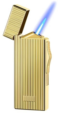 JETSPEC Stylish Gold Frame Jet Lighter, Refillable Butane Torch, Windproof with Adjustable Flame for Cooking and Candles, Men's Gift