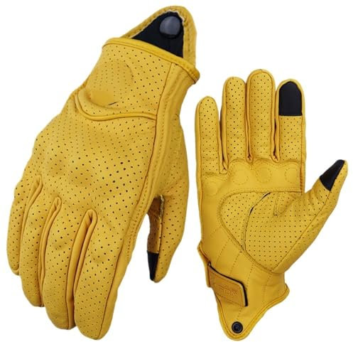 QIUSHIBO Guanti Moto Vintage Protettivi Touch Screen Perforati - Motocross Estivi Gialli (Yellow Hole, L)