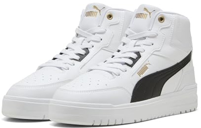 PUMA Unisex Shuffle Downtown MID sneakers, Vitt Svart Guld, 12 UK, Puma vit Puma svart Puma guld, 47 EU