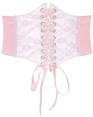 TTPSRY Damen Gürtel Spitze Krawatte Seide Elastischer Bund Ideal für Dinnerpartys und Alltagskleidung Gürtel für Kleid(Rosa)