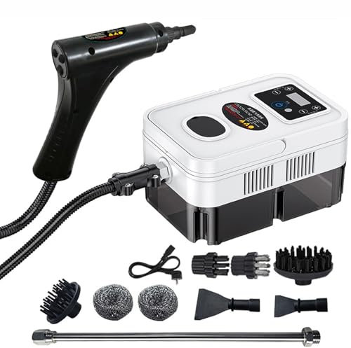 Cleaner de Vapor de Mano, vaporizador de 3500W a Alta Temperatura, con 3 Cabezas de Cepillo, Tanque de Agua de 1200 ml, Limpiador de Vapor de Alta presión de 3 Bares para Limpieza para el hogar White