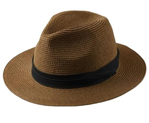 EnxJire Cowboy Hut Große Größe XL61-64cm Hüte Männer Frauen Strand Breiter Krempe Strohhut Dame Sommer Sonnenhüte Plus Größe Fedora Hut 55-57cm 58-60cm(Coffee,XL 61-64cm)
