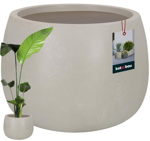 KOTARBAU® Blumentopf rund, Pflanzkübel für Zimmerpflanzen ⌀ 47 cm | Orchideentopf, 31 cm hoch, Pflanzschale für Draußen & Drinnen, Übertopf Betonoptik, Blumentöpfe aus Fibreclay, Beige