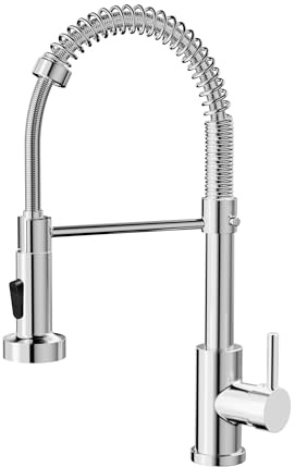 Cobbe Kitchen Tap, Spring Kitchen Sink Mixer Taps with Pull Out Spray, Commercial Faucet Single Handle Lever, High Arc Swivel 360 with 2 Spray Mode Cold and hot Fittings UK Standard