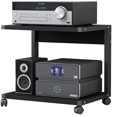 Generico Supporto multimediale AV Moderno per TV e Console di Gioco, Rack Audio a Torre con puleggia, Elegante mobiletto Nero per Giradischi e componenti multimediali, Soluzione di archiviazione Ster