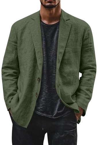 Linen Blazer Men Leisure Suit Jacket Two Button Lightweight Sports Coats Loose Fit Business Office Blazer Solid Color Versatile Suit Jacket Notch Lapels Suits Jackets with Pocket