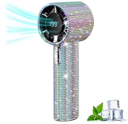 Kenmohuo Diamond Portable Handheld Fan, Mini Turbo Fan with Digital Display, 199 Gear Wind, USB Rechargeable Personal Pocket Fans, for Women Men Outdoor/Travel/Camping/Home/Office