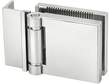 FHC L-Mount Universal Hinge, Aluminum Material, Polished Chrome Finish, for 1/4 Tempered Glass, Free-Swinging Single-Acting, Square Design Shower Door Hinge