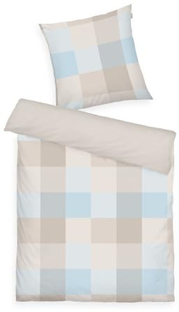 Tom Tailor Linge de lit en Flanelle, 65 x 100 cm + 160 x 210 cm, 100% Coton/Flanelle, avec Motif réversible et Fermeture éclair colorée, Bold Mosaic Beige, Bleu Clair (Nature, Sunny Sand & Sky Blue)