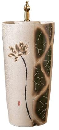 Lavandino da bagno integrato con piedistallo da giardino, lavabo in ceramica con rubinetto e kit di scarico