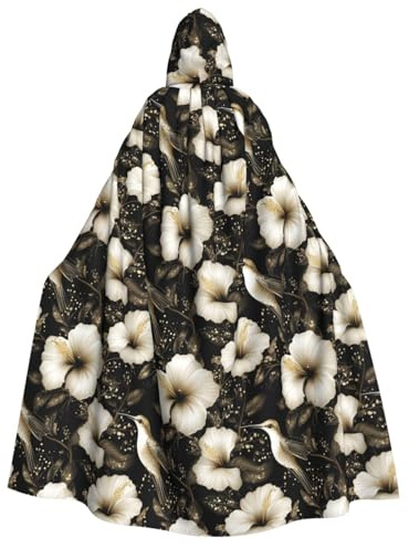 Cape de magicien à capuche pour homme et femme - Imprimé lys noir et doré - Cape de vampire avec capuche - Costume d'Halloween