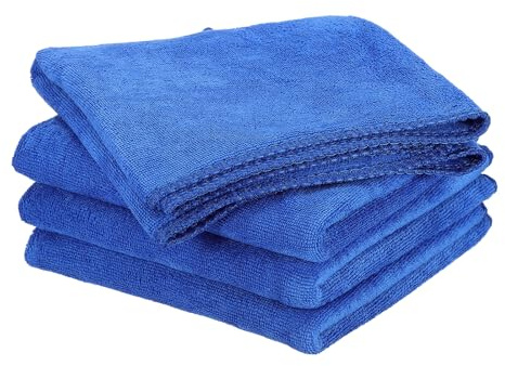 sourcing map 4 Pack Microfiber Cleaning Cloth, 20 x 10 Multi-Functional Cleaning Towels Reusable Absorbent Rags for Car Wash Kitchen Household Window Clean, Sapphire Blue