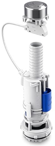 Mecanismo de Descarga Dual para Cisterna, Universal con Cable, Pulsador Cromado de Doble Descarga, Ahorro de Agua, Blanco y Azul, Fluvia