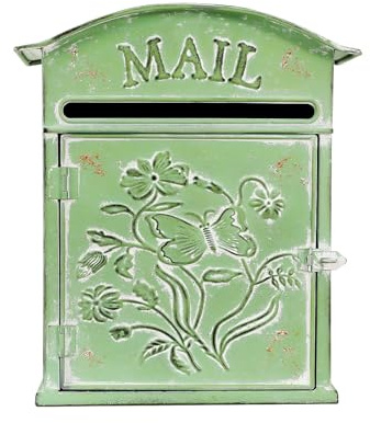 Wall-Mounted Mailbox Vintage Wall Mounted Outdoor Letterbox Lockable Letter Box Lockable Rustic Postbox Iron Post Box for Homes, Restaurants, Offices and Posts, Green