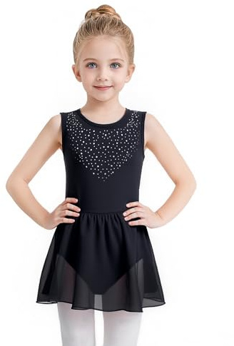 Tutu.kk Girls Dance Ballet Leotards Sleeveless Sparkly Dresses for Toddler Ballerina Dress Outfits Black 3-4T