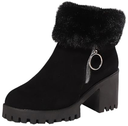 Generisch Stivali da neve alla moda, da donna, corti, autunnali, invernali, con tacco a blocco, imbottiti, caldi, per le mezze stagioni, taglie grandi, stivali corti, O nero., 35 EU