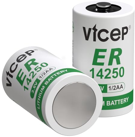 ViCep Paquete de 2 Pilas de Litio ER14250 1/2AA de 3,6V LS14250 Li-SOCL₂ | 1200mAh para con sistemas de seguridad para el hogar, monitores de movimiento, No recargables