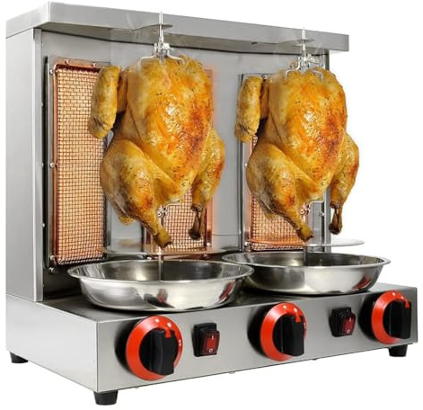 Chicken Shawarma Machine, Commercial Vertical Rotisserie with Adjustable Temperature up to 300°C, Countertop Design, 360° Rotating Burners